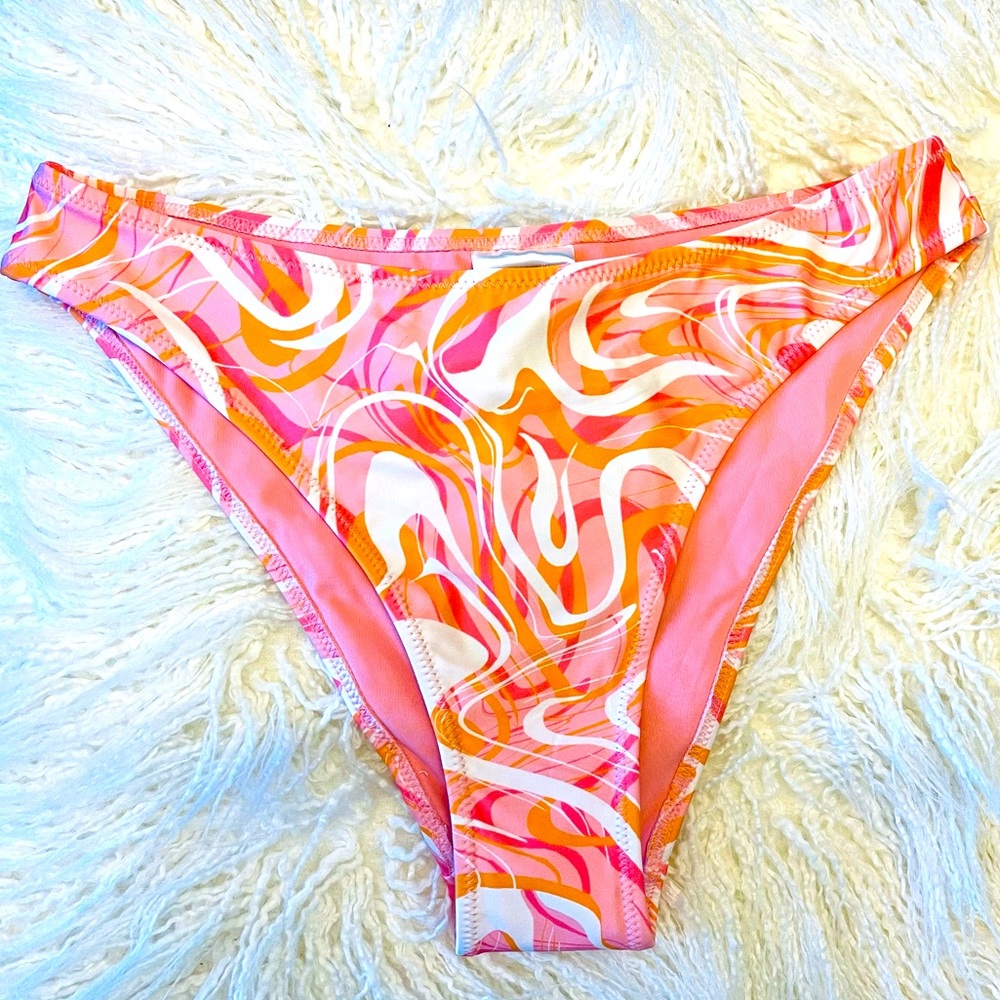 Cheeky Briefs Bikini Bottoms Swimwear H&M Melon Orange White Geo Print NWT